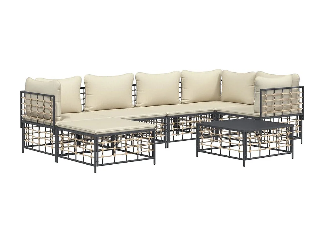 Salon de jardin 7 pcs avec coussins anthracite résine tressée