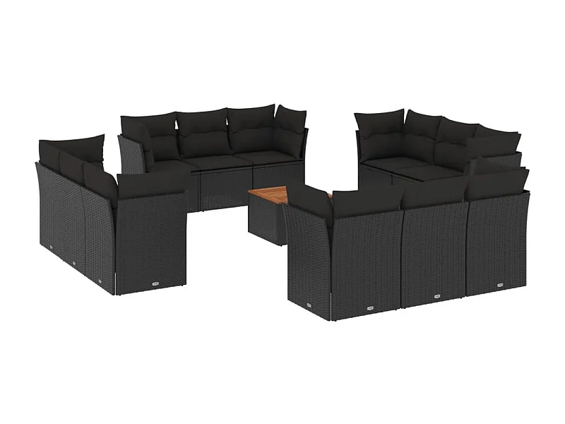 Salon de jardin avec coussins 13 pcs noir résine tressée