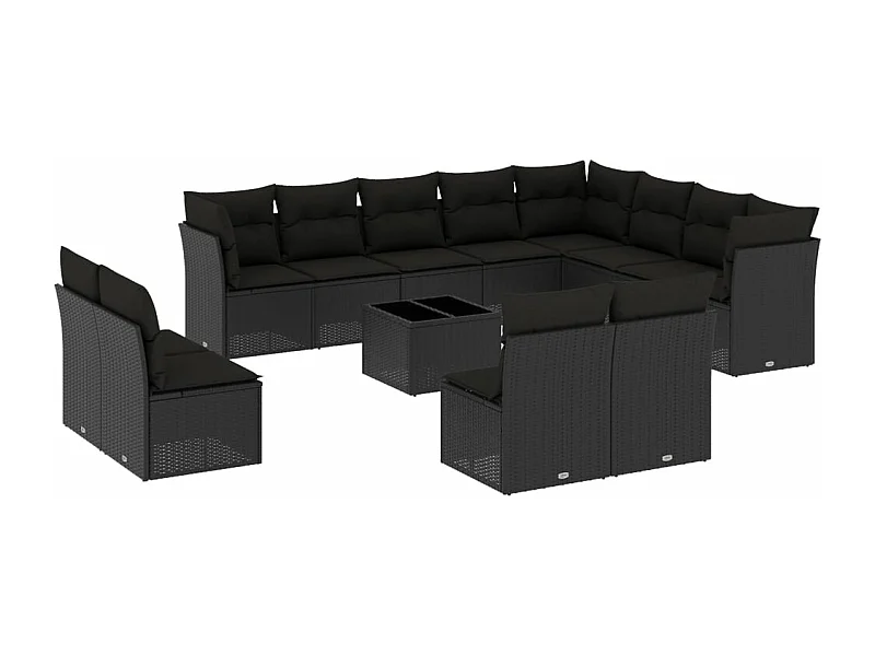 Salon de jardin avec coussins 13 pcs noir résine tressée