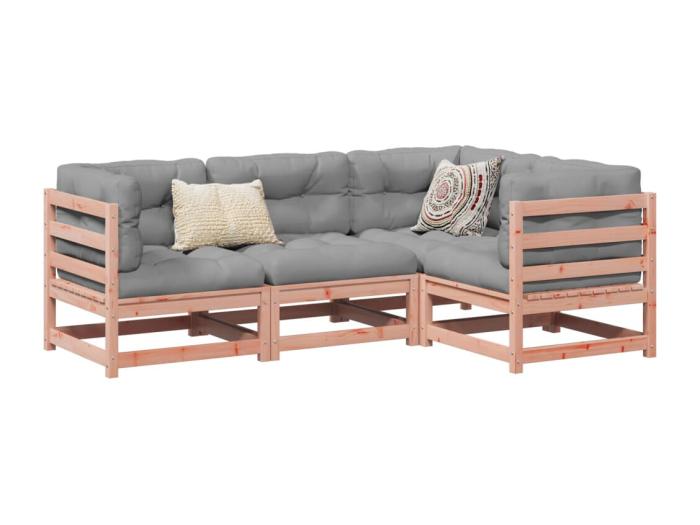Set De Sofá De Jardín 3 Piezas - Ratán Sintético Gris Con Cojines