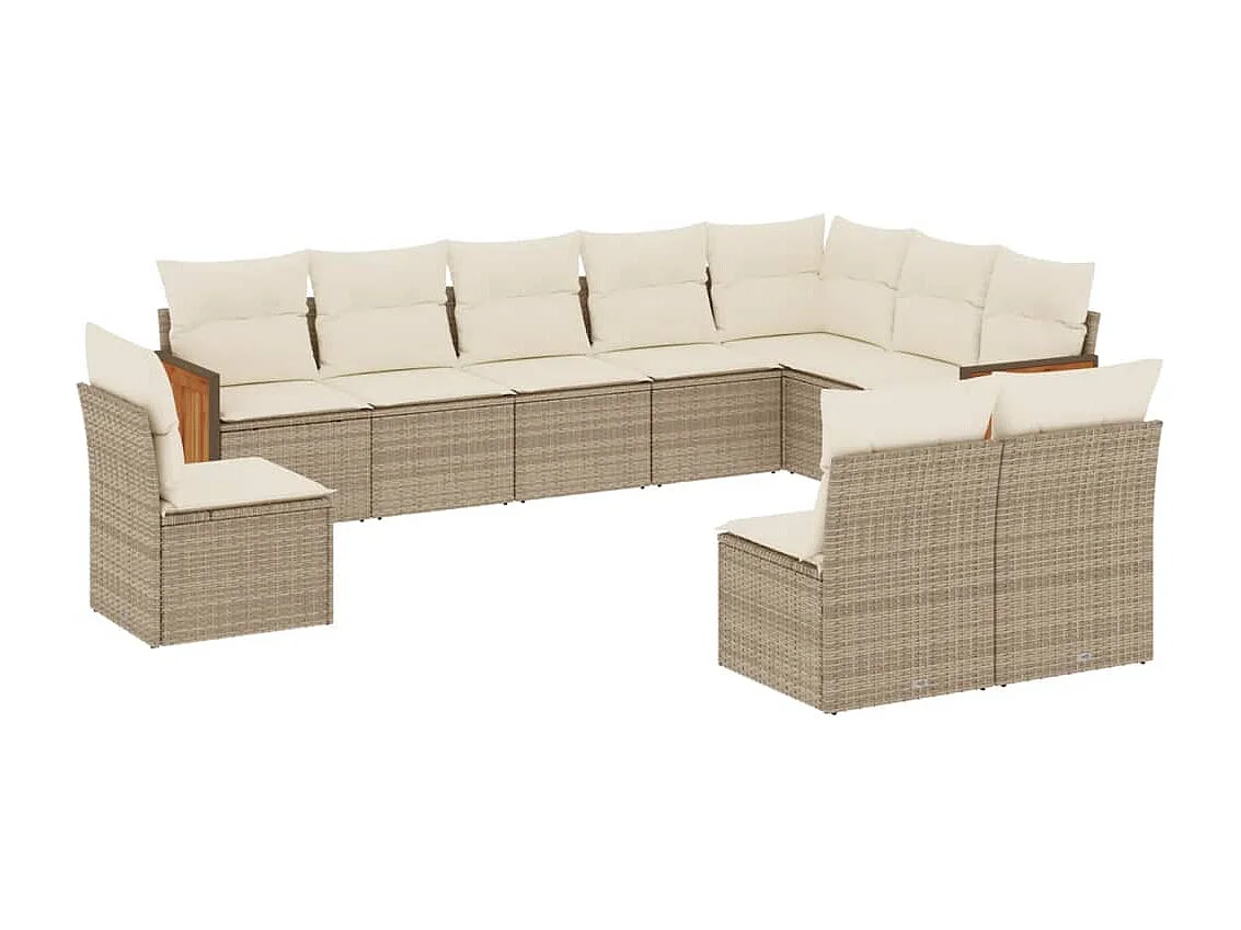 Salon de jardin avec coussins 10 pcs beige résine tressée