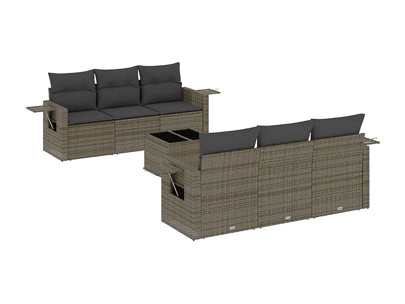 Salon de jardin avec coussins 7 pcs gris résine tressée