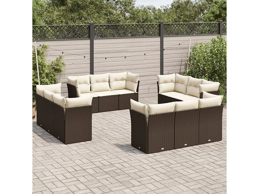 Salon de jardin avec coussins 12 pcs marron résine tressée