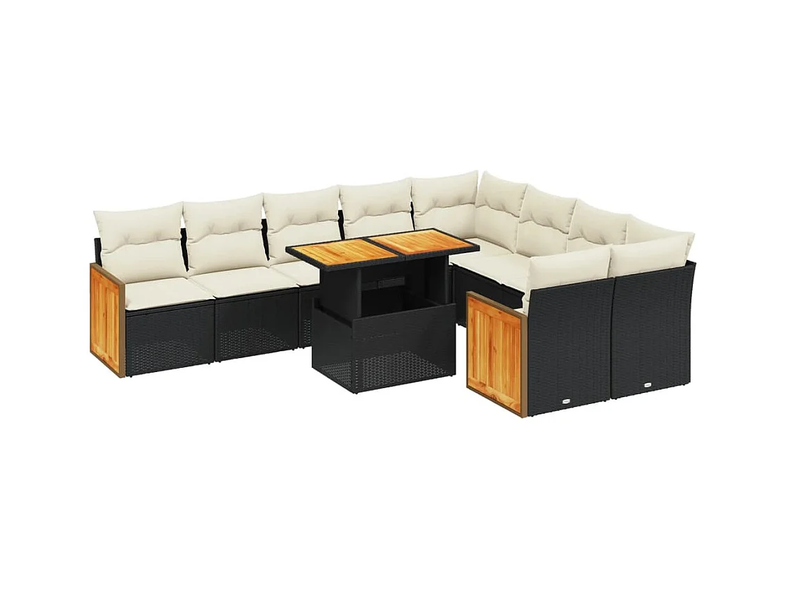 Salon de jardin 10 pcs avec coussins noir résine tressée