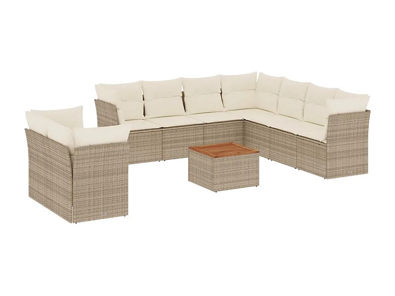 Salon de jardin avec coussins 10 pcs beige résine tressée