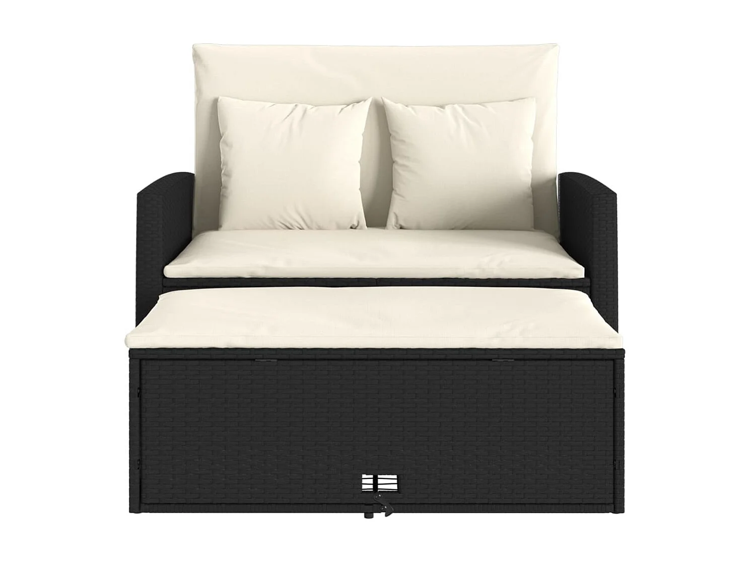 Canapé de jardin avec coussins 2 places noir résine tressée