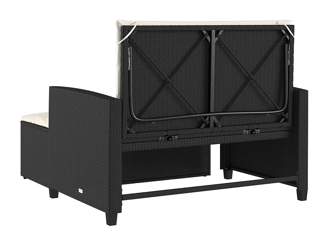 Canapé de jardin avec coussins 2 places noir résine tressée