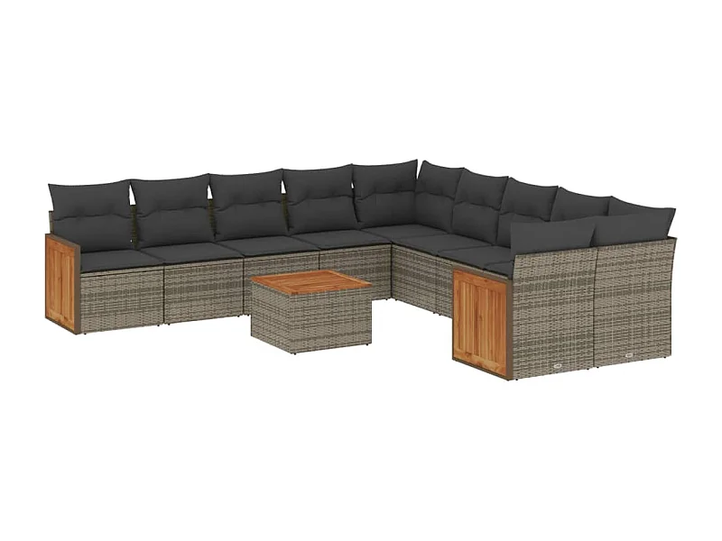 Salon de jardin 11 pcs avec coussins gris résine tressée