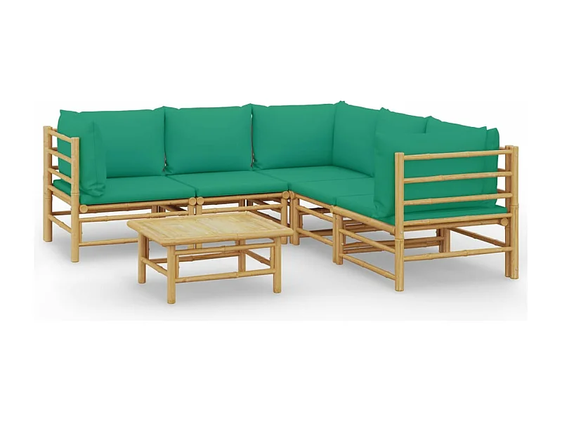 Salon de jardin 6 pcs avec coussins vert bambou