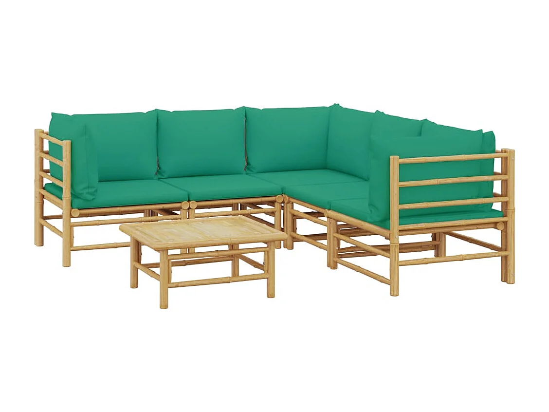 Salon de jardin 6 pcs avec coussins vert bambou