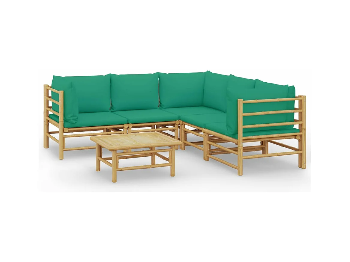 Salon de jardin 6 pcs avec coussins vert bambou
