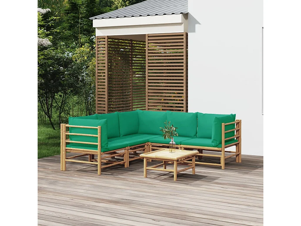 Salon de jardin 6 pcs avec coussins vert bambou