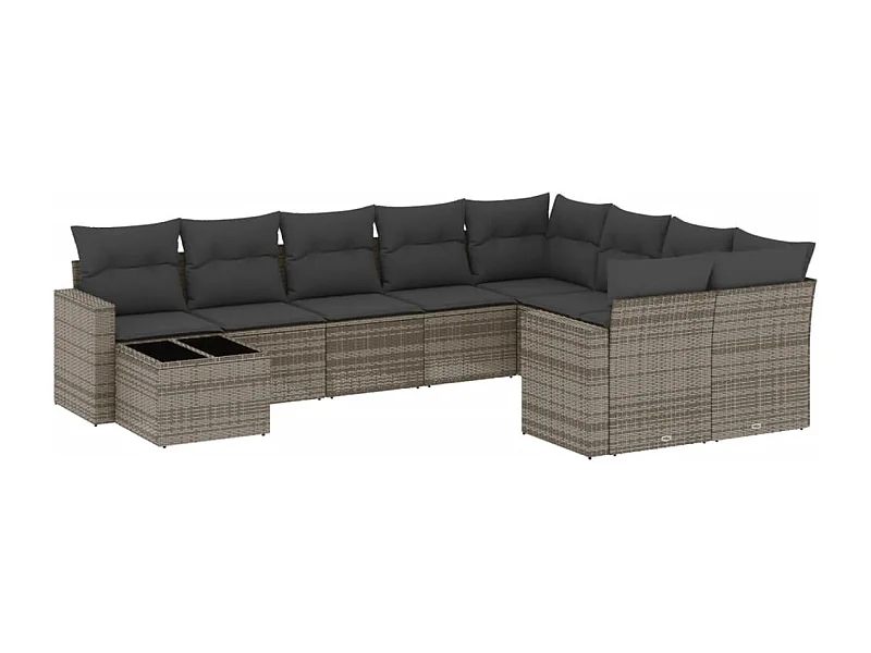 Salon de jardin avec coussins 10 pcs gris résine tressée
