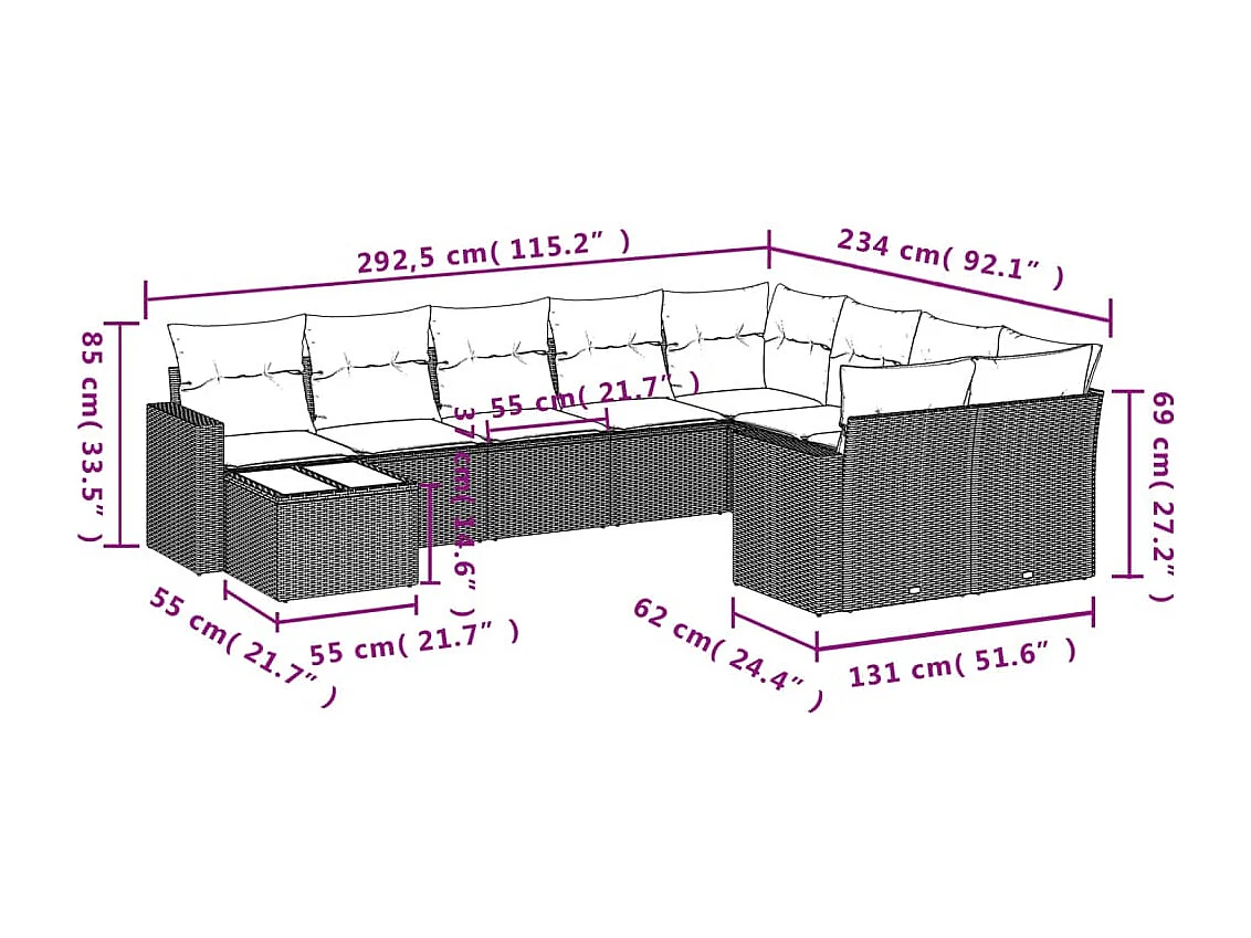 Salon de jardin avec coussins 10 pcs gris résine tressée