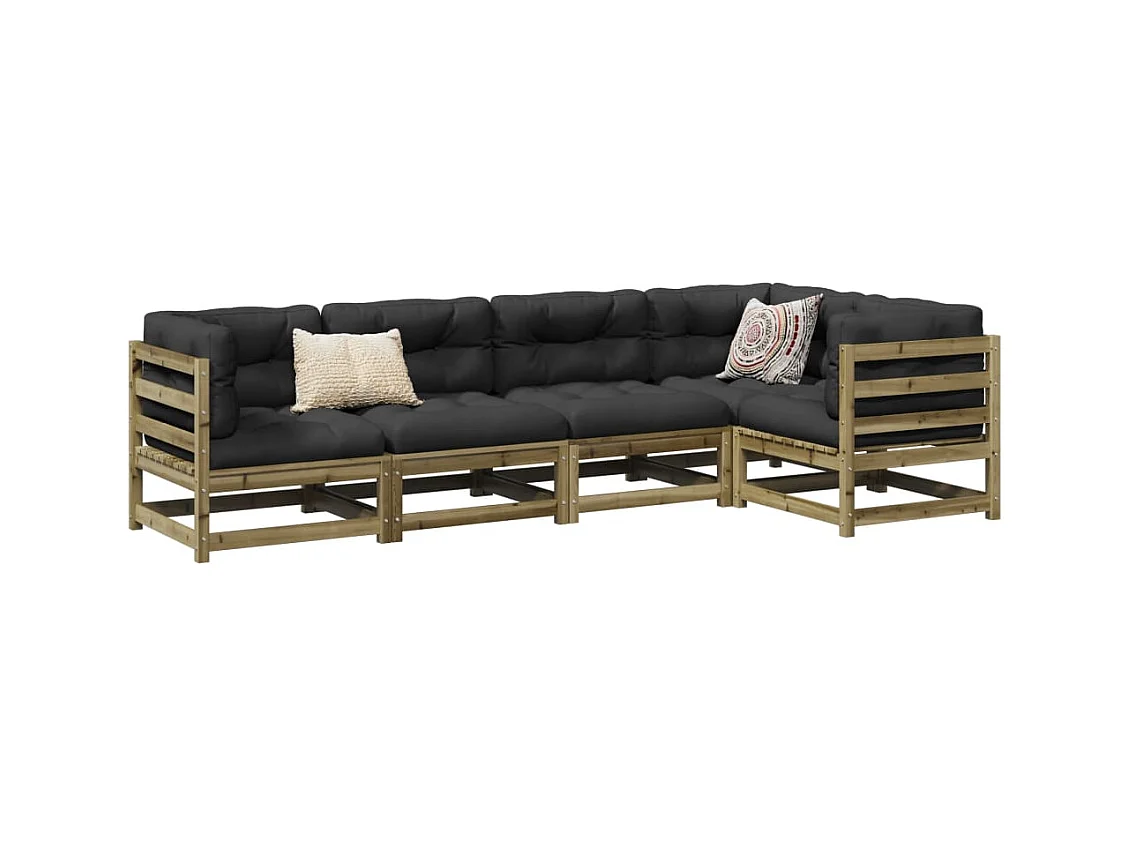 Salon de jardin 5 pcs avec coussins bois de pin imprégné