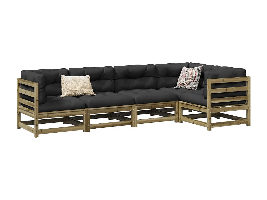 Salon de jardin 5 pcs avec coussins bois de pin imprégné
