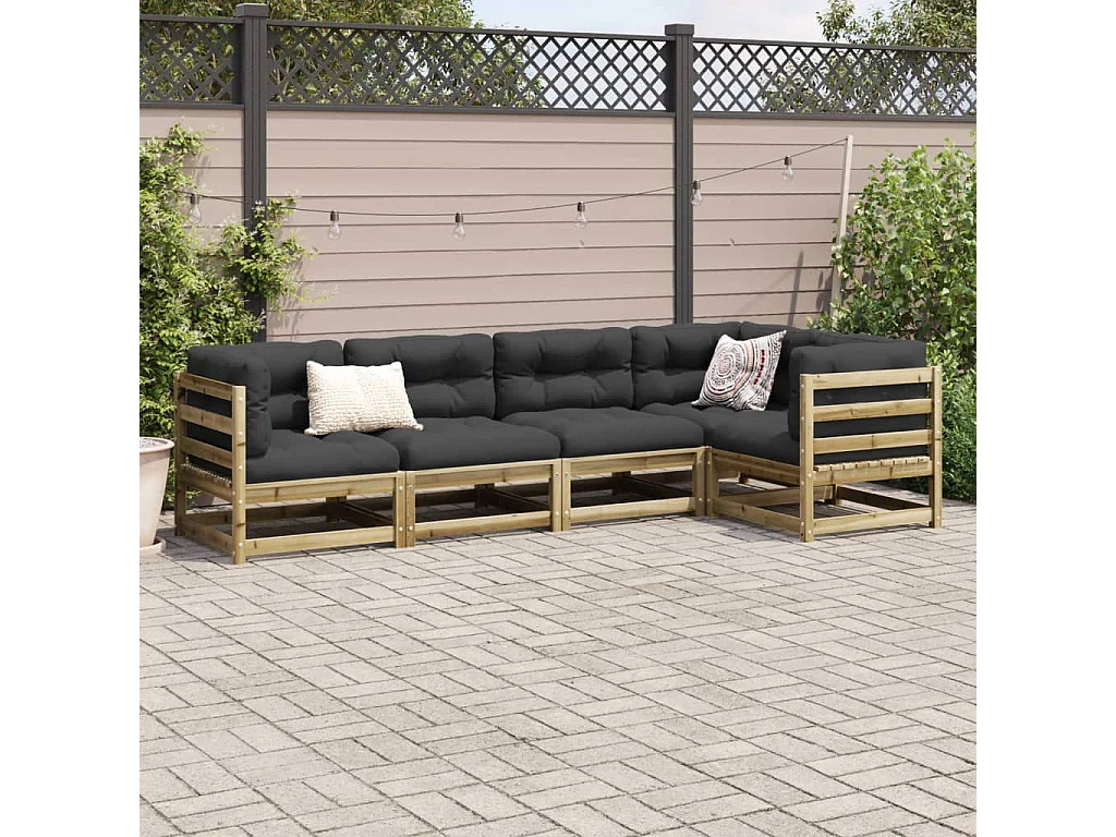 Salon de jardin 5 pcs avec coussins bois de pin imprégné