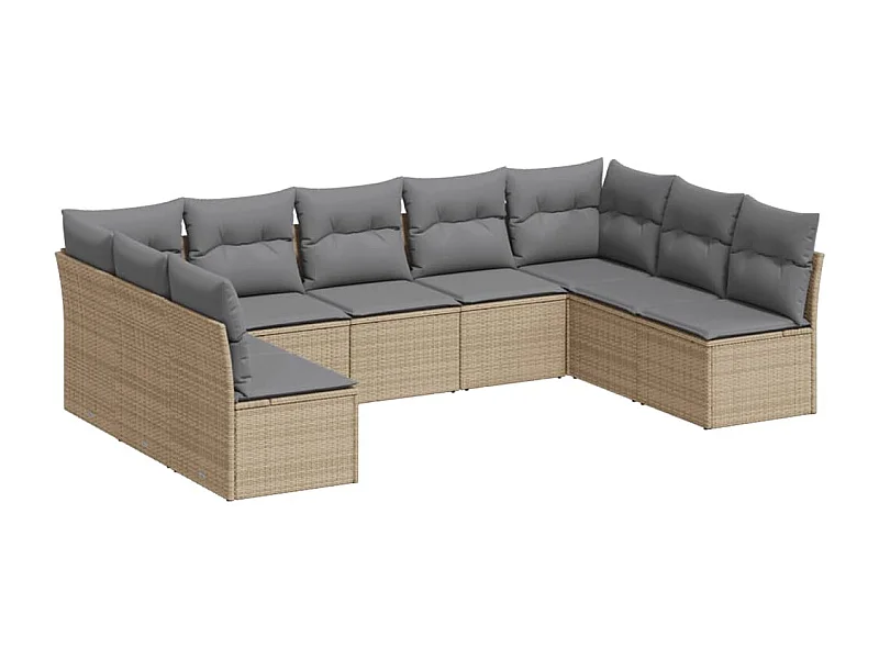 Salon de jardin avec coussins 9 pcs beige résine tressée