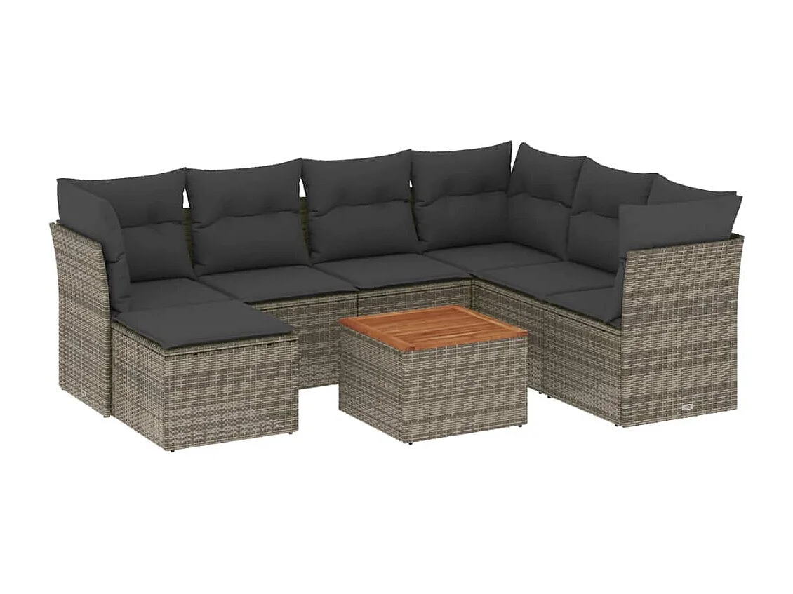 Salon de jardin 8 pcs avec coussins gris résine tressée