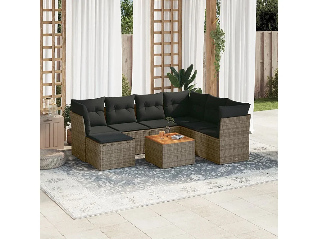 Salon de jardin 8 pcs avec coussins gris résine tressée