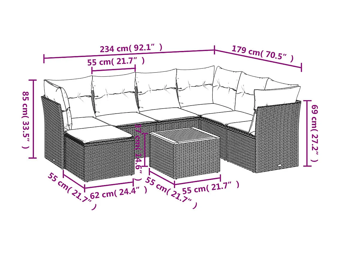 Salon de jardin 8 pcs avec coussins gris résine tressée