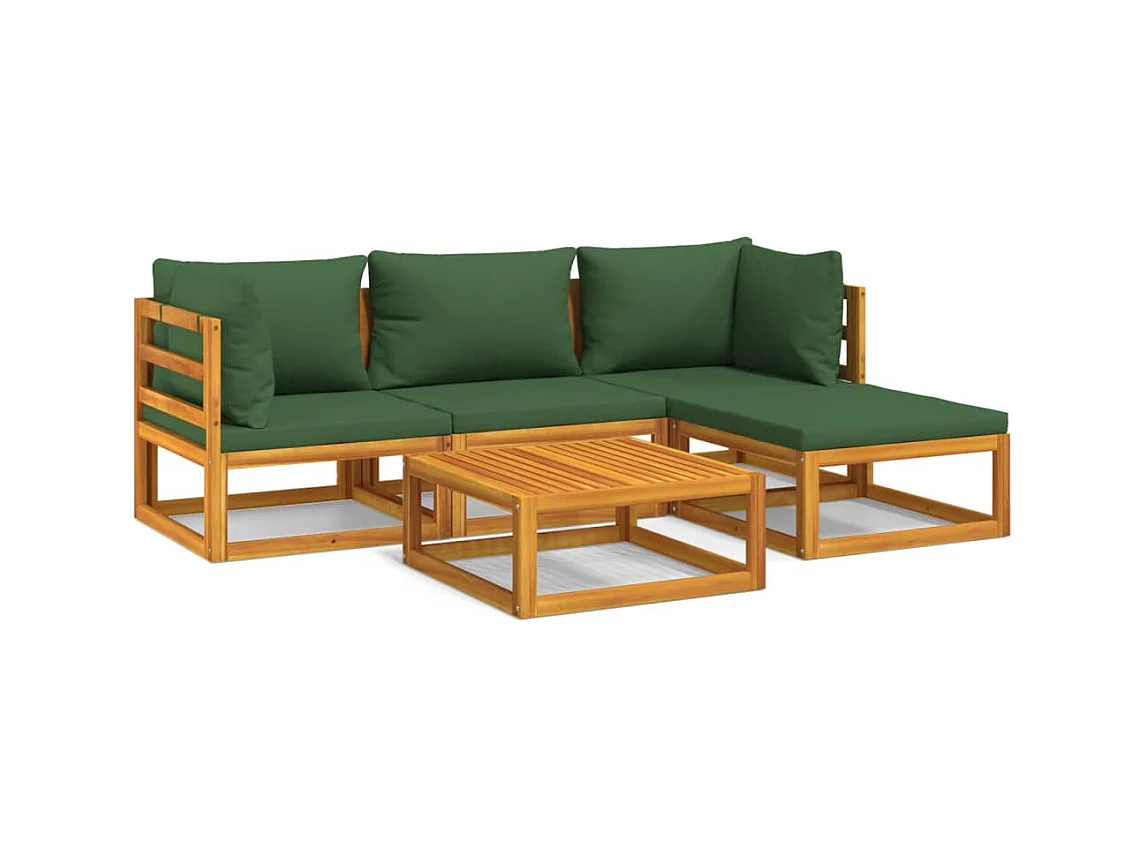 Salon de jardin 5 pcs avec coussins vert bois massif