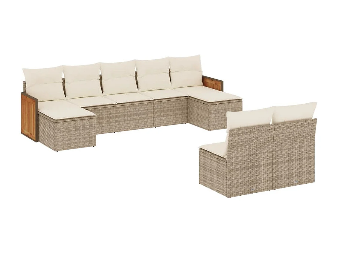 Salon de jardin avec coussins 9 pcs beige résine tressée