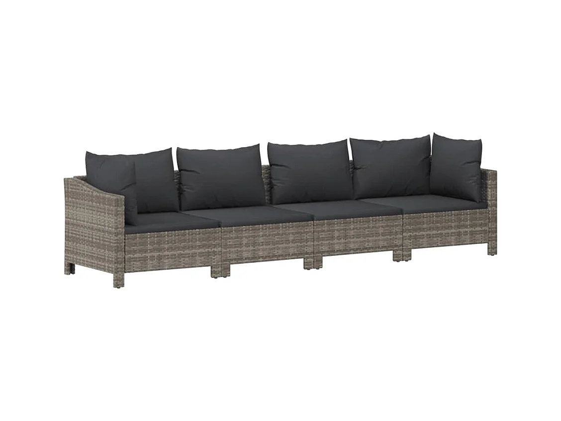 Salon de jardin 4 pcs avec coussins Gris Résine tressée