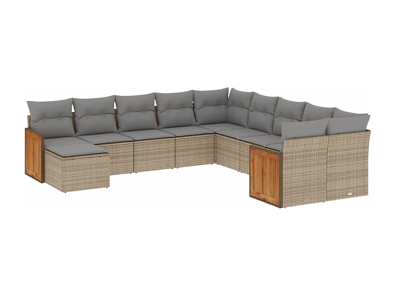 Salon de jardin 11 pcs avec coussins beige résine tressée