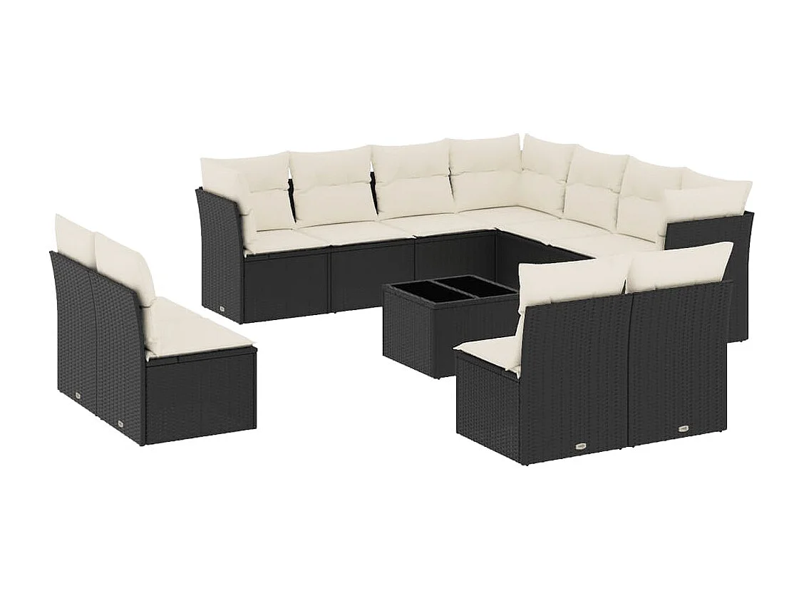 Salon de jardin 12 pcs avec coussins noir résine tressée