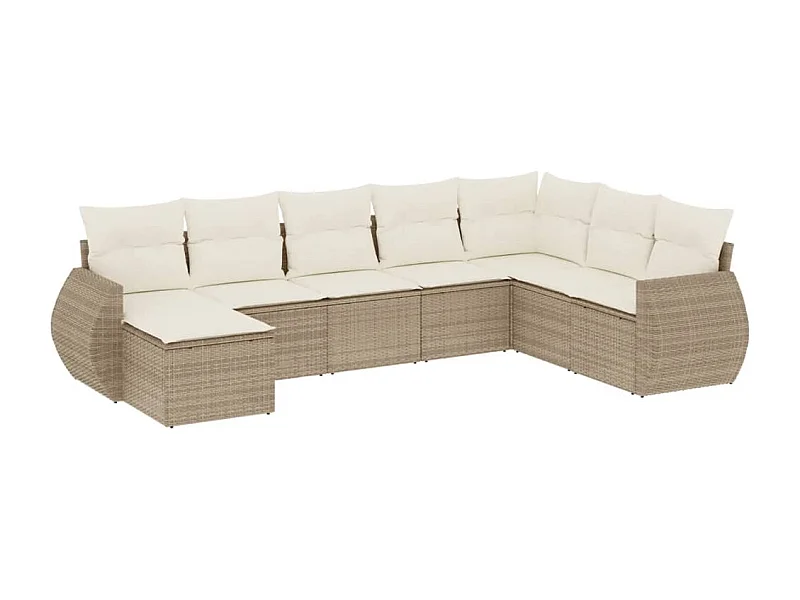 Salon de jardin avec coussins 8 pcs beige résine tressée