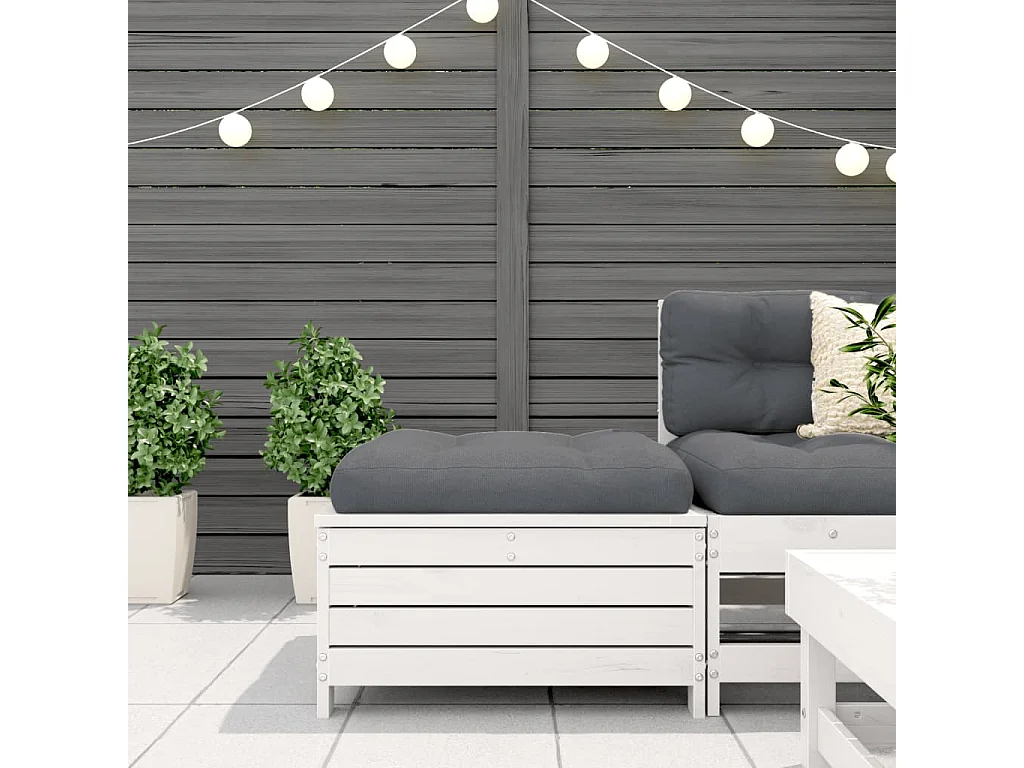 Repose-pied de jardin blanc 62x63,5x32 bois de pin massif