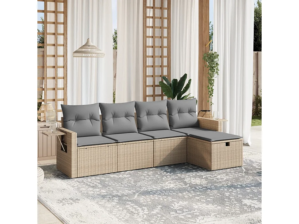 Salon de jardin avec coussins 5pcs mélange beige résine tressée