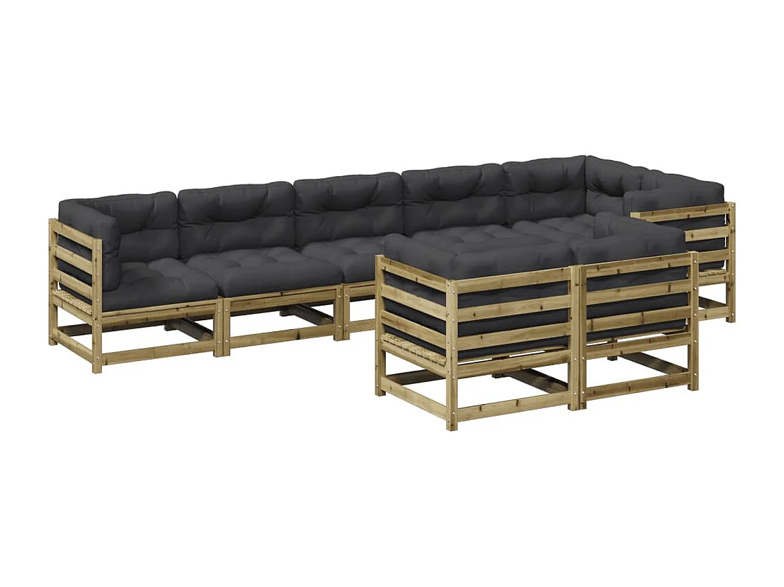 Salon de jardin 8 pcs avec coussins bois de pin imprégné