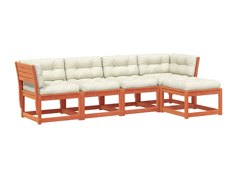 Salon de jardin 5 pcs avec coussins marron bois pin massif