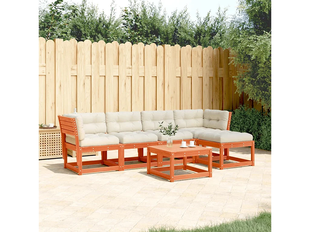 Salon de jardin 5 pcs avec coussins marron bois pin massif