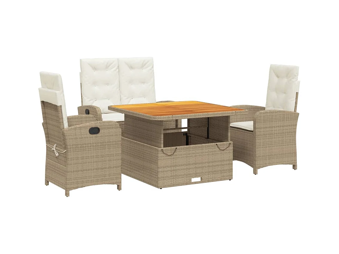 Ensemble à manger de jardin coussins 4 pcs beige résine tressée
