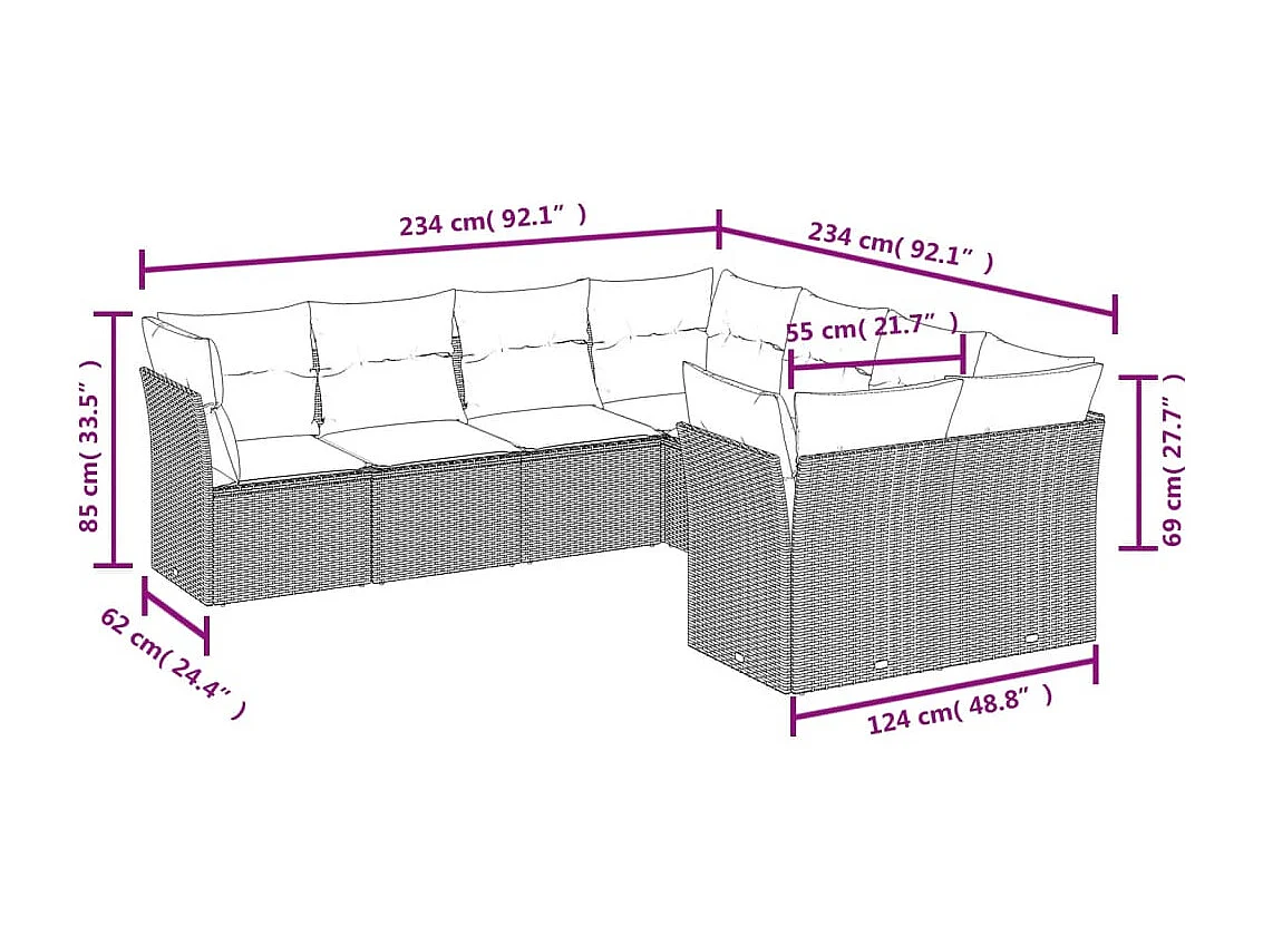Salon de jardin 8 pcs avec coussins marron résine tressée