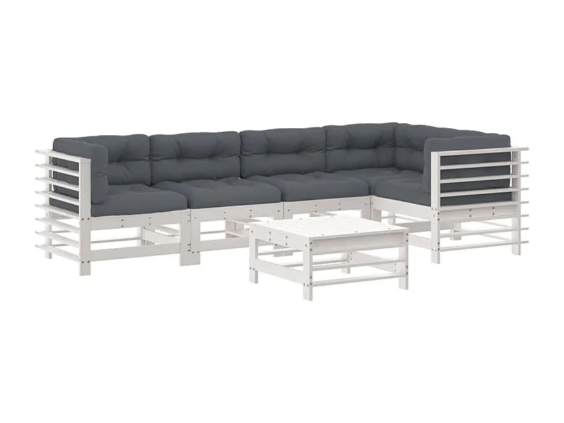 Salon de jardin 6 pcs avec coussins blanc bois massif