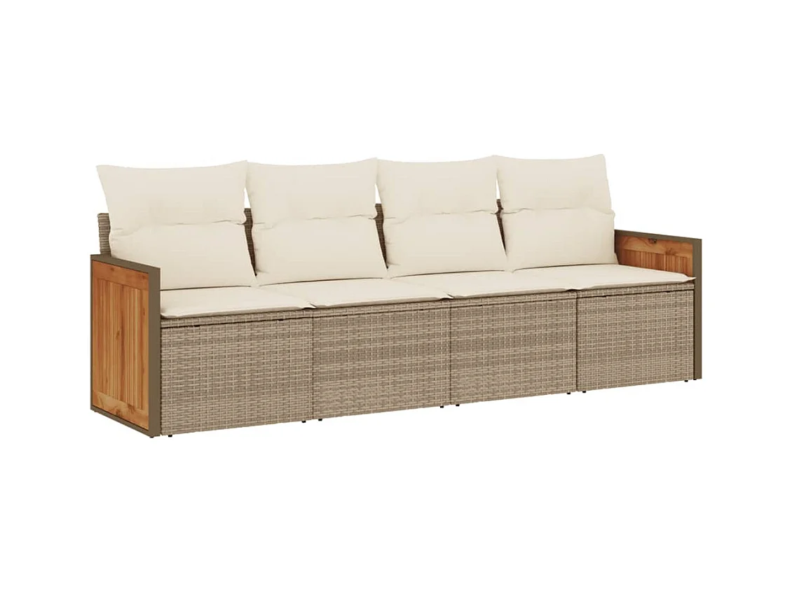 Salon de jardin avec coussins 4 pcs beige résine tressée