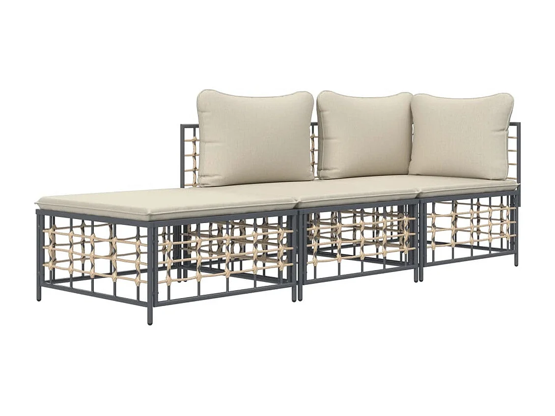 Salon de jardin 3 pcs avec coussins anthracite résine tressée