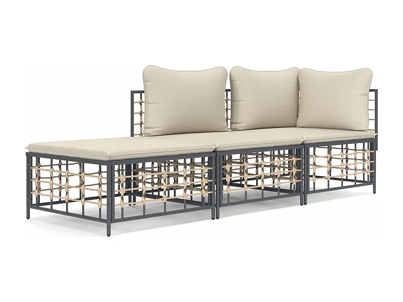 Salon de jardin 3 pcs avec coussins anthracite résine tressée