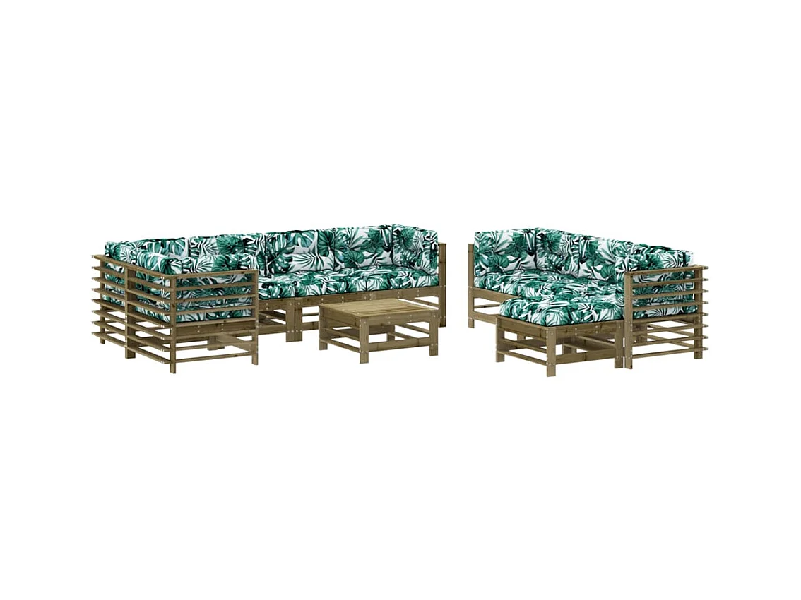 Salon de jardin 10 pcs avec coussins bois de pin imprégné