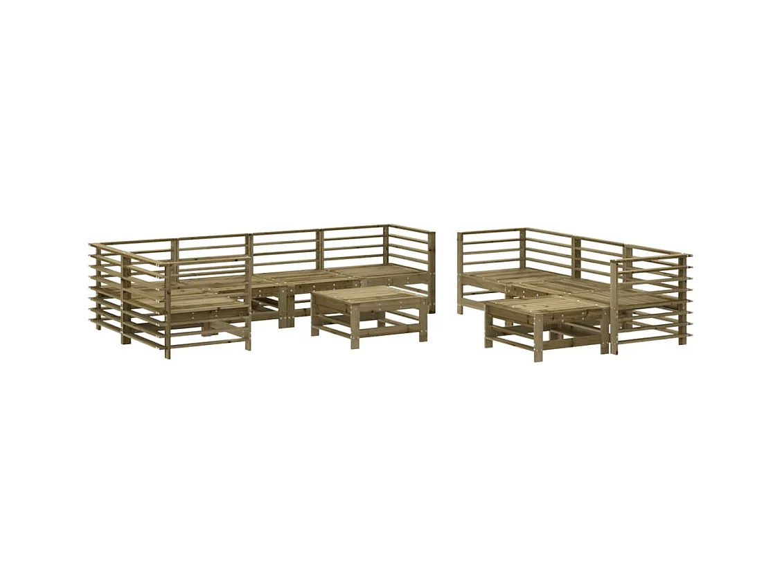 Salon de jardin 10 pcs avec coussins bois de pin imprégné