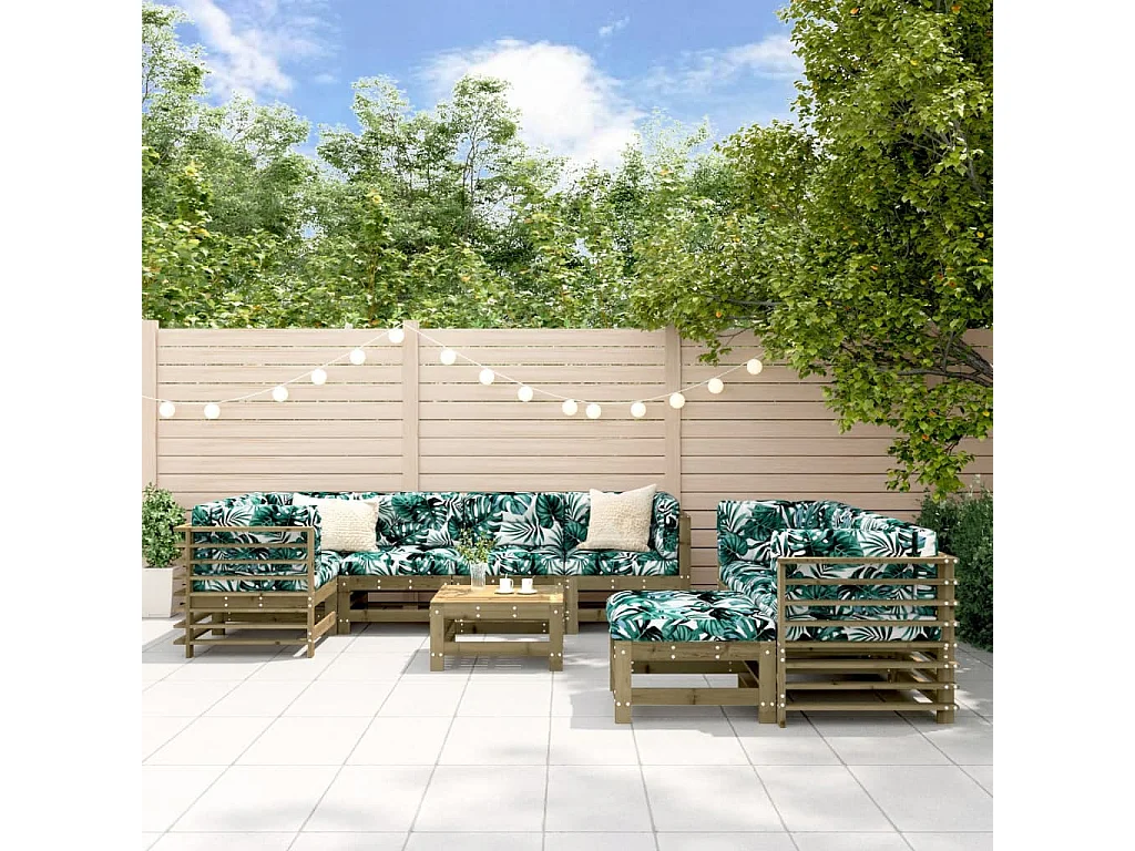 Salon de jardin 10 pcs avec coussins bois de pin imprégné