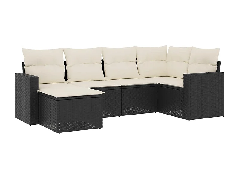 Salon de jardin 6 pcs avec coussins noir résine tressée