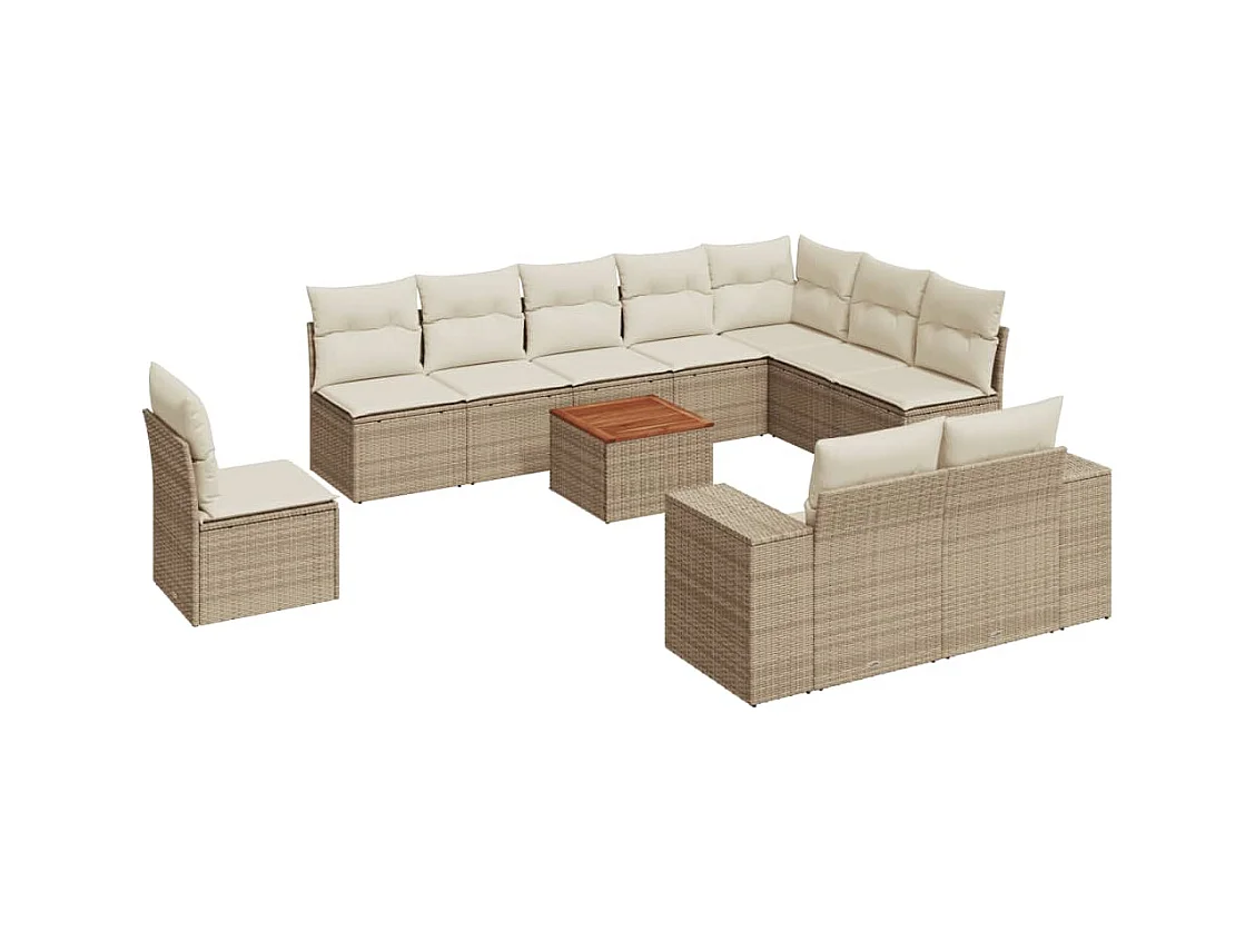 Salon de jardin 11 pcs avec coussins beige résine tressée