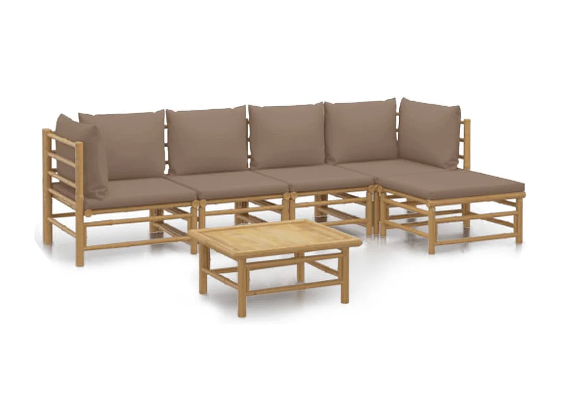 Salon de jardin 6 pcs avec coussins taupe bambou