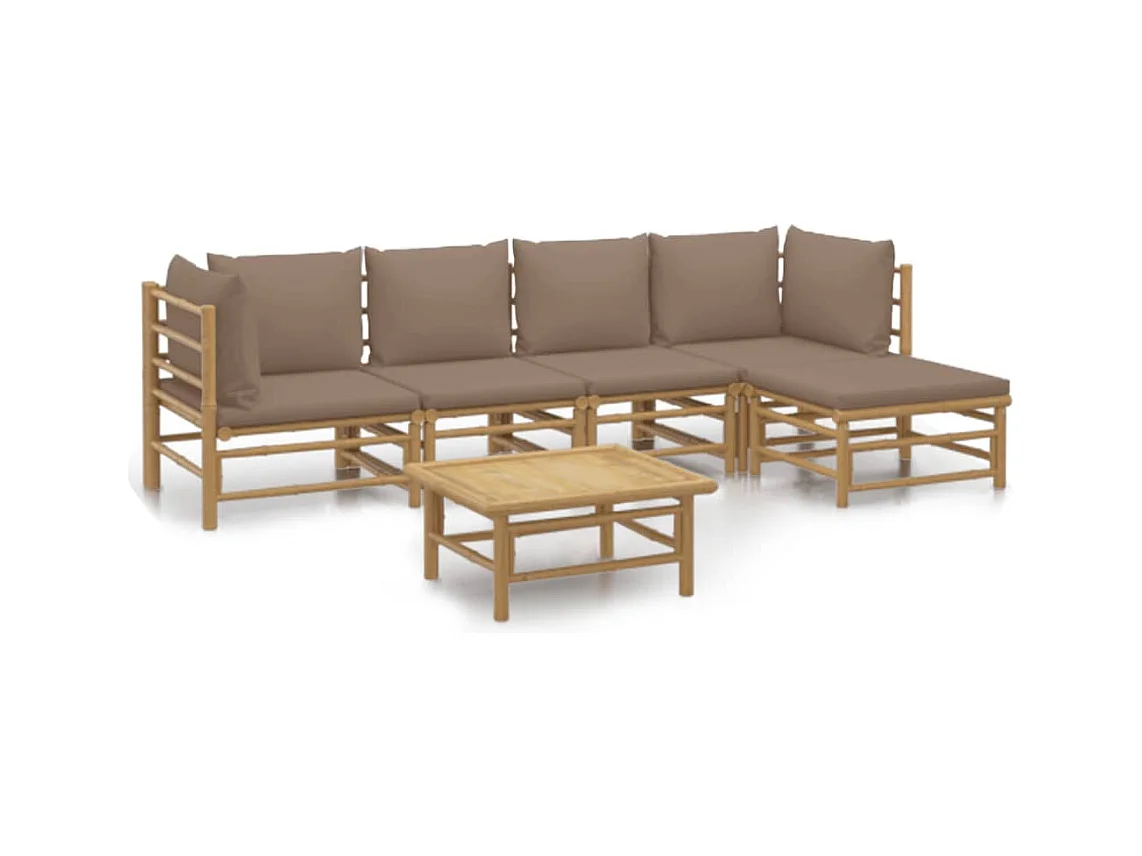 Salon de jardin 6 pcs avec coussins taupe bambou