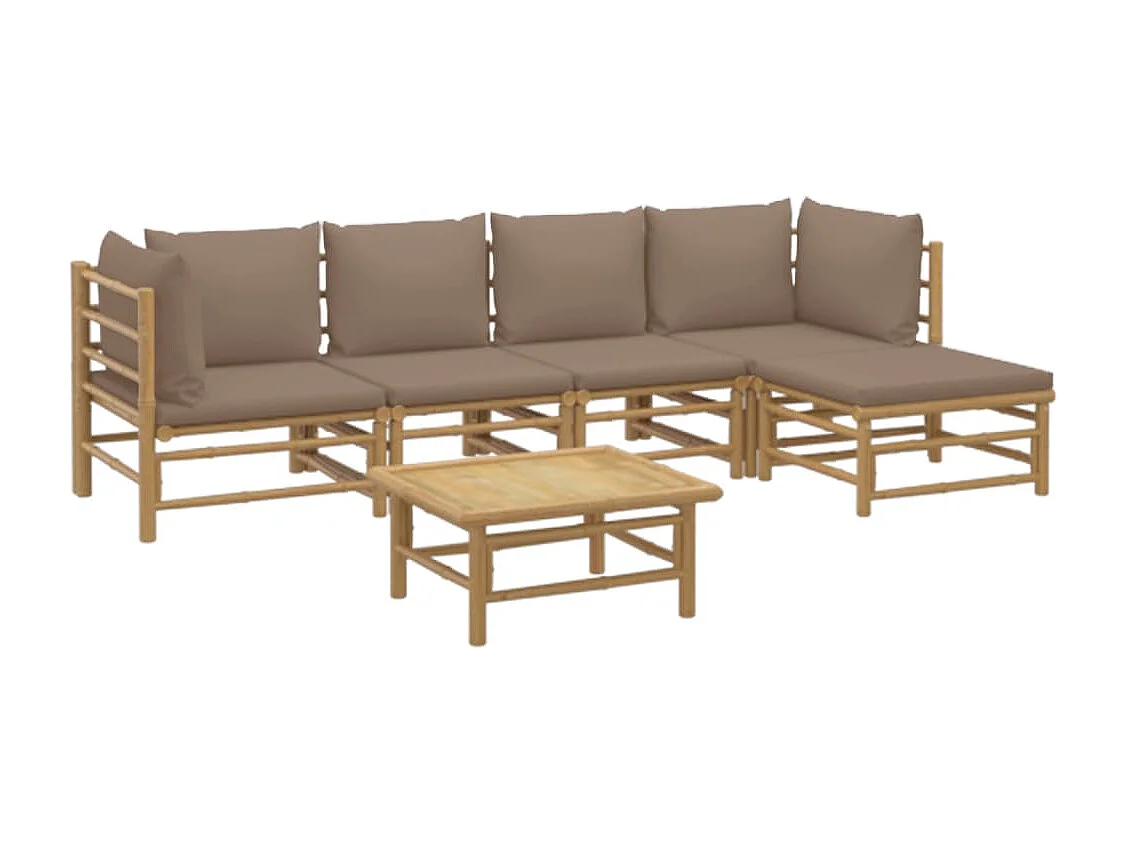 Salon de jardin 6 pcs avec coussins taupe bambou